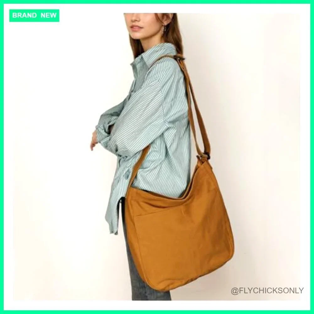 Large Canvas Hobo Bag Crossbody Shoulder Tote with Multiple Pockets